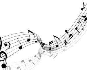 Flowing musical notes create a swirling dynamic abstract visual composition