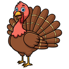 Cute cartoon turkey on white background