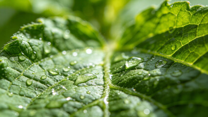 green leaf with water drops