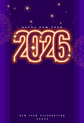 glowing neon 2026 new year firework poster design