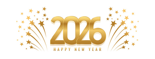 2026 new year white banner with stars explosion