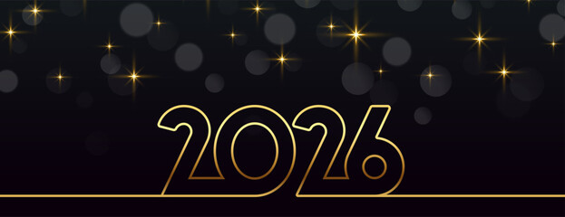 happy new year 2026 golden text in line style