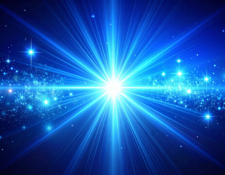A cinematic-style blue lens flare with streaks of shimmering light and scattered glimmering partic - Powered by Adobe