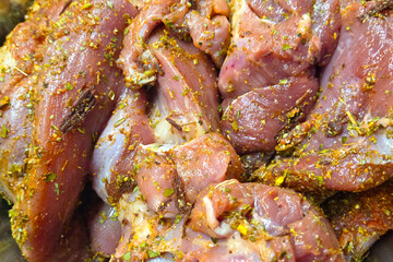 Marinated Raw Meat with Herbs and Spices for Flavorful Cooking Preparation