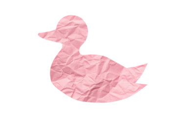 duck floating profile with pale pink wrinkled paper texture showing rounded body and distinctive bill, isolated on a transparent background