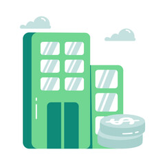 Conceptual flat design icon of financial building 