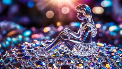 Obraz premium Tranquil Crystal Woman Figurine Adorned with Diamonds Sitting Atop a Mountain of Jewels