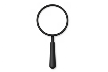 Magnifying glass finding information, searching for details, inspecting discovery for data analysis on transparent background