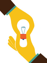 Two hands holding a lightbulb, representing an idea, innovation, or solution.