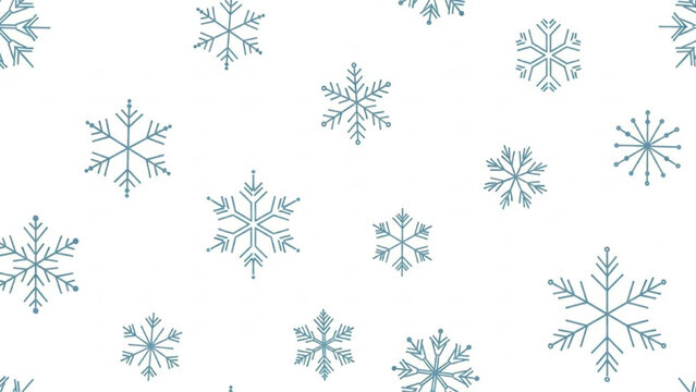Seamless Snowflake Pattern, Minimal Light Blue on White Repeating Winter Christmas Vector Background