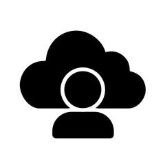 A solid cloud user icon representing an authenticated individual within a cloud platform, highlighting identity presence, account ownership, profile access, and centralized user-based operations.