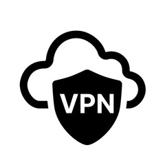 An outlined cloud VPN icon showing lightweight virtual tunneling, ensuring secure pathways for data transmission, remote access, protected communication across cloud-based infrastructures and network