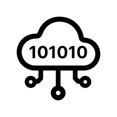 An outlined cloud binary icon showing lightweight representation of digital encoding, enabling processing, interpretation, and structured manipulation of cloud-hosted information streams.