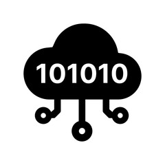 A solid cloud binary icon representing encoded digital information stored or processed within cloud systems, supporting computation, data pipelines, analytics, and scalable processing workloads.