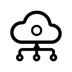 An outlined cloud server rack icon illustrating structured compute resources hosted in cloud environments, supporting virtualization, orchestration, and scalable service workloads.