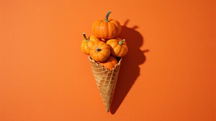 Pumpkins arranged in ice cream cone