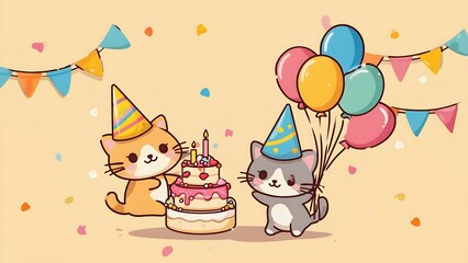 Cute cats celebrating a birthday