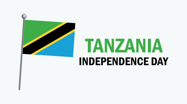 Tanzania Independence Day poster vector illustration. Tanzanian flag on a pole icon. Waving flag of Tanzania symbol. Template for background, banner, card. Important day - Powered by Adobe