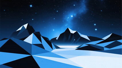 Stylized mountain landscape under starry sky