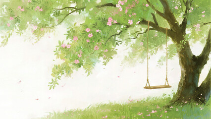 Swing under blooming tree