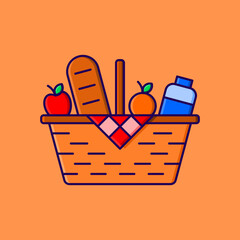 Picnic Basket Icon Illustration On Isolated Background.	