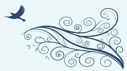 Minimalist Bird in Flight Following Swirling Wind Currents