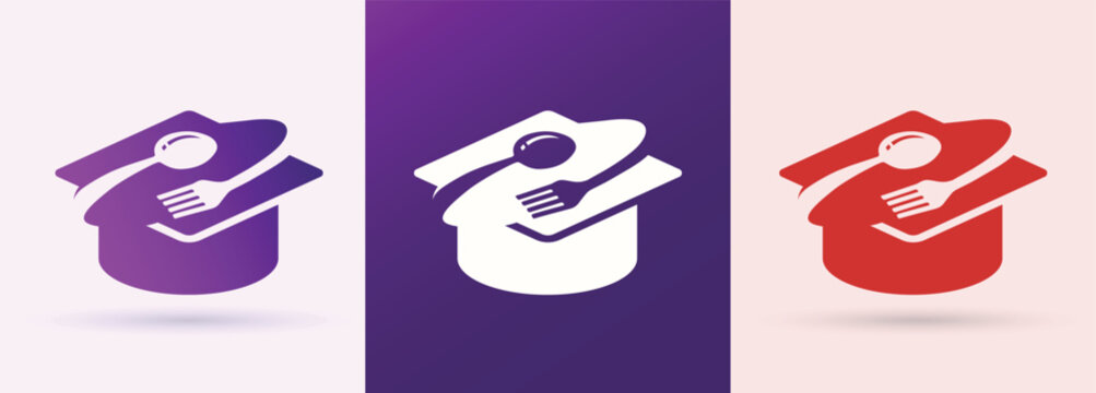 Graduation cap spoon fork culinary academy logo education restaurant catering food service icon
