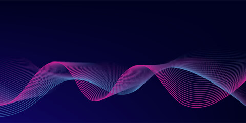 Abstract glowing wave lines on dark blue background. Dynamic wave pattern. Modern flowing wavy lines. Futuristic technology concept. Suit for banner, poster, cover, brochure, flyer, website