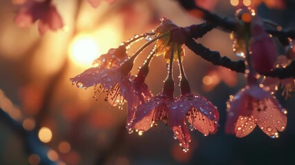 Video A close-up shot of pink flowers with water droplets glistening on their petals