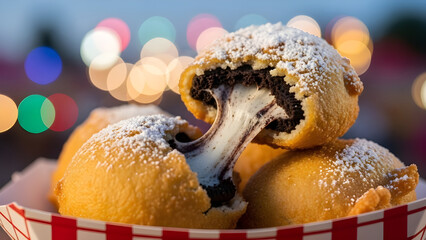 Delicious deep fried dessert balls oozing with melted cheese and sprinkled with powdered sugar