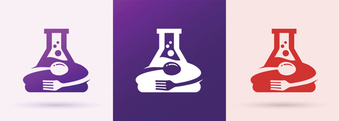 Laboratory flask with spoon fork food science culinary logo restaurant kitchen brand icon

