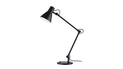 Black Desk Lamp Illuminated on White Background