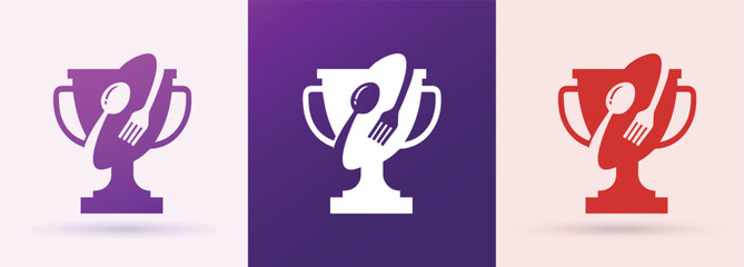 Trophy cup with spoon fork award winner culinary competition restaurant chef premium brand icon
