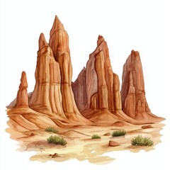 Tassili n&rsquo;Ajjer National Park. Tassili n&rsquo;Ajjer National Park hand drawn watercolor illustration on white background