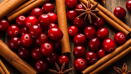 Fresh Cranberries with Cinnamon Sticks and Star Anise