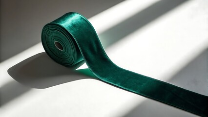 Emerald green velvet ribbon unfurled with elegant detail