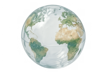Glass globe earth representing environmental issues, fragile planet, and climate change with transparent background