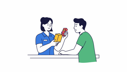 Retail worker assisting male customer with product choice