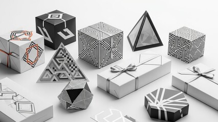 Sophisticated geometric patterned gifts for a modern holiday celebration, offering a stylish and unique gifting experience perfect for birthdays, anniversaries, or special occasions