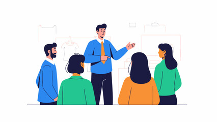 Manager leading team meeting or training session in a store