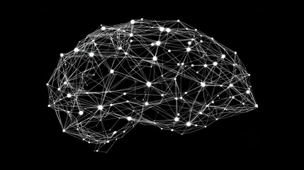 Abstract brain network, neural connections, dark background, AI concept, medical illustration