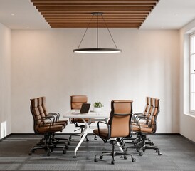 Modern Conference Room with Minimalist Furniture and Clean Wall Background &ndash; 3D Render
