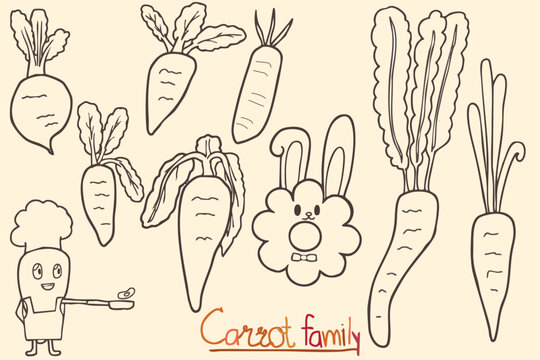 Set of creative carrot noodle charector.