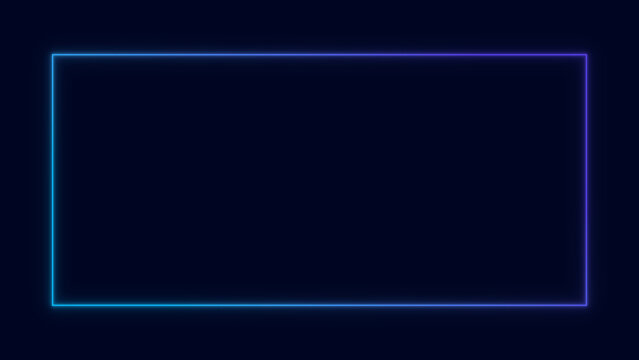 Luminous neon gradient frame in teal to purple tones on a dark background. Futuristic design border for digital layouts, technology themes, advertisements.