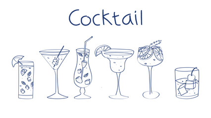 Hand drawn style cocktail  drinks selection. Vector illustration element for culinary, food and beverages theme. Bar, lounge or restaurant menu decoration