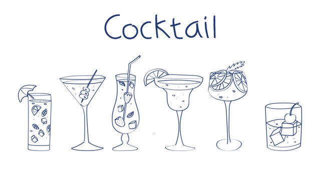 Hand drawn style cocktail drinks selection. Vector illustration element for culinary, food and beverages theme. Bar, lounge or restaurant menu decoration