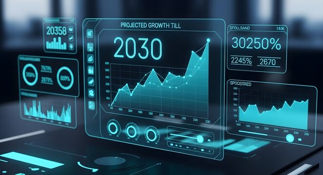 Digital Business Growth Forecast 2030: Futuristic Financial Data Analysis & Technology Dashboard - Powered by Adobe