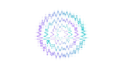 Purple and cyan neon glowing sinus waveform isolated on transparent background. Futuristic audio pulse element for overlays, digital effects and music visuals.