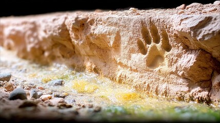 Paw Print in Stone Beside Water