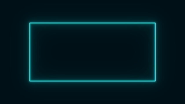 Radiant teal neon rectangle frame on a dark background. Futuristic luminous border suitable for digital ads, tech templates and night-themed visuals.